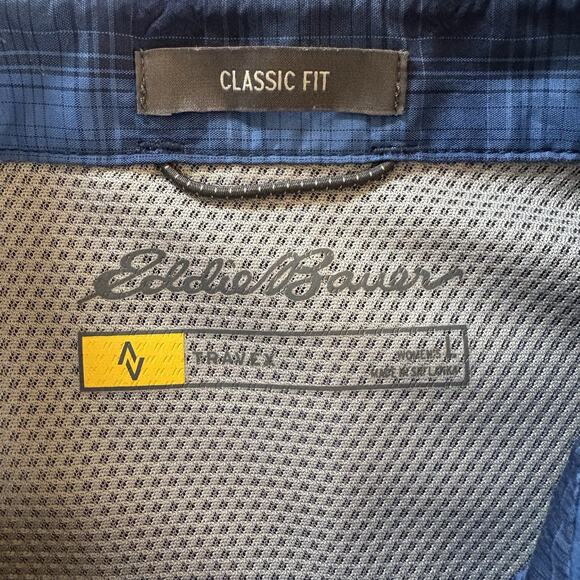 Eddie Bauer Women’s Blue Plaid Travex Roll Tab Sleeve Vented Shirt Size Large - Picture 12 of 16